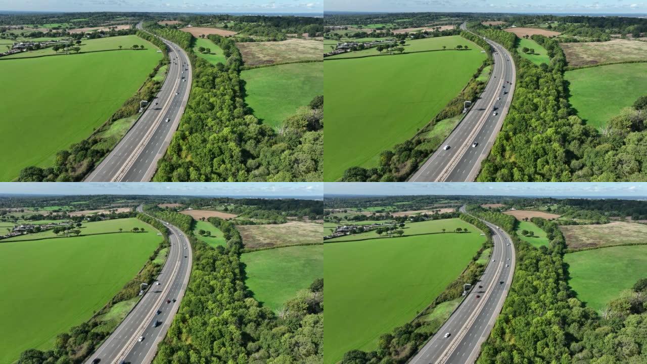 夏季伦敦附近的M1高速公路高水准鸟瞰图