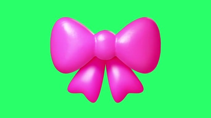 绿色背景上的动画粉色蝴蝶结隔离。