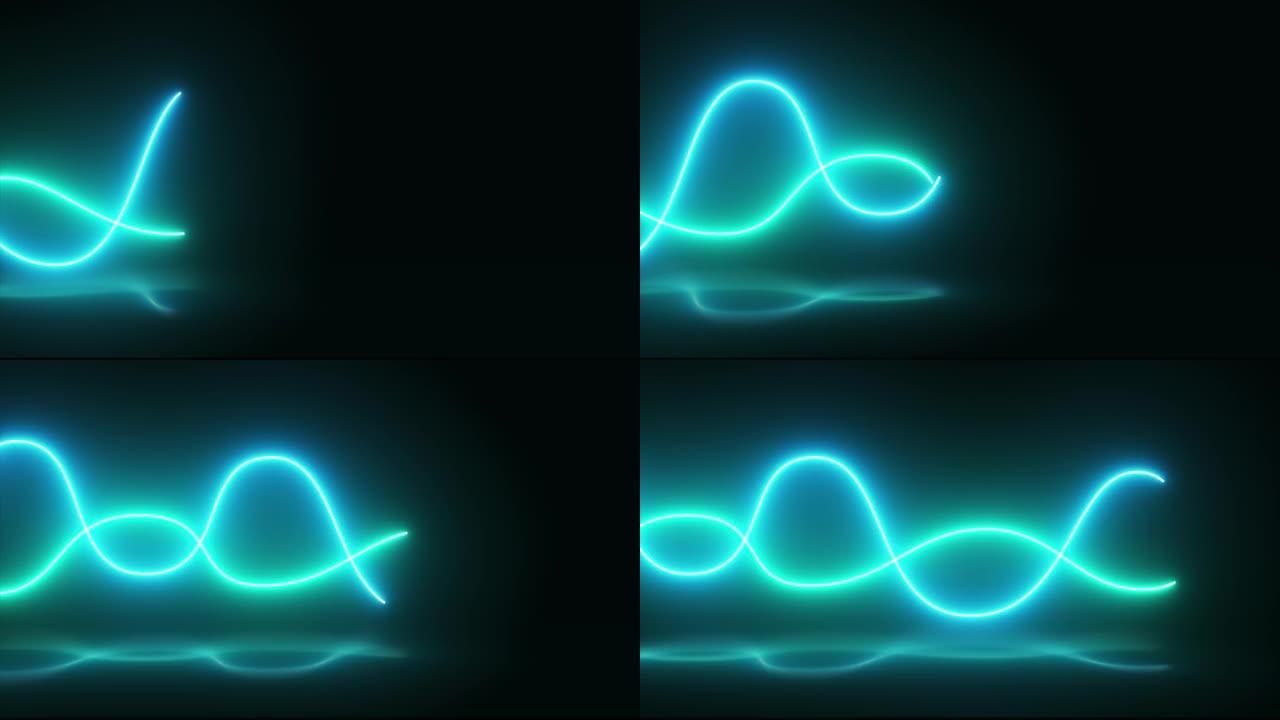 4K Glowing Neon Waves on Black Background. Abstrac