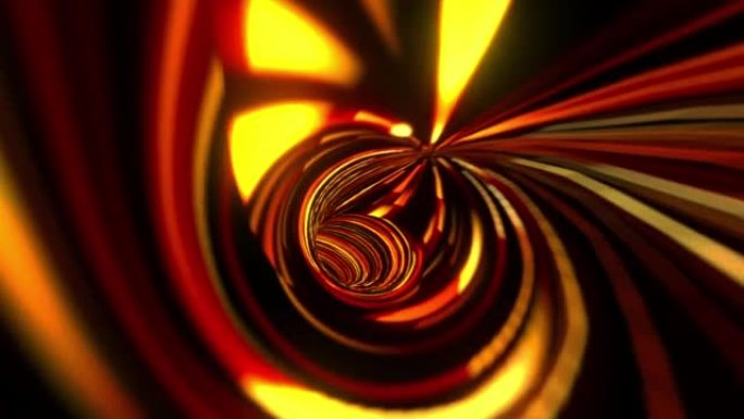 抽象循环橙色漩涡能量扭曲超空间隧道穿越时空动画。4K 3D循环科幻星际旅行穿过超空间涡旋隧道中的虫洞