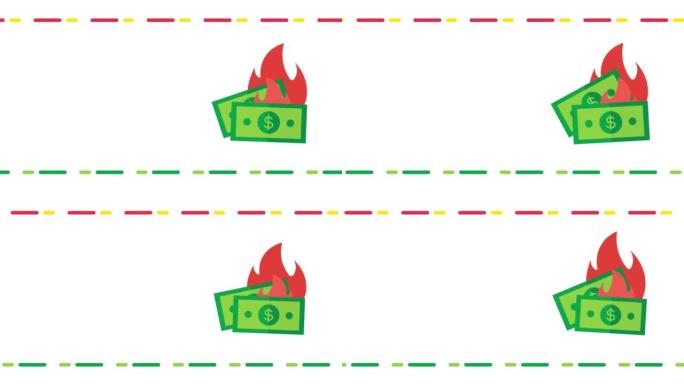 白色背景上的cartoon money on fire 4k垂直视频。