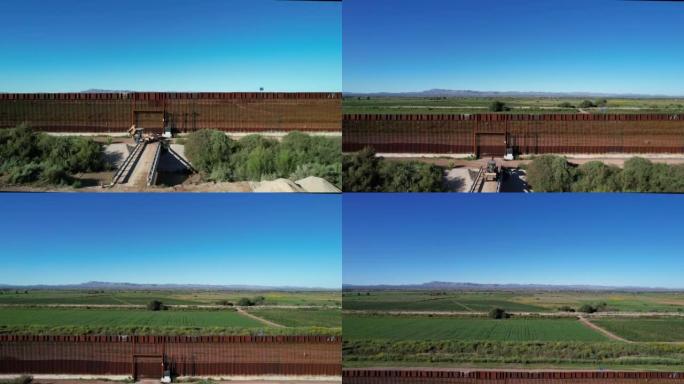 墨西哥-美国边境的建筑机械，靠近埃尔帕索县托尔尼洛