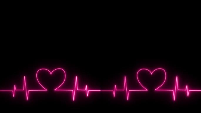 心形心跳热脉冲霓虹灯背景，带有粉红色霓虹灯效果的心脏图标，心跳监视器，带有心形，霓虹灯心跳显示屏医学