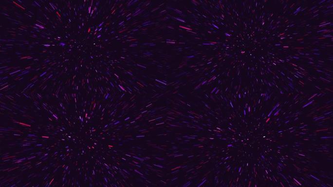 抽象隧道光速。空间中的亮线流，4k动画。