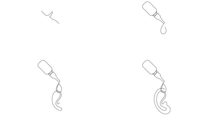 滴耳连续一行自画动画。去除耳垢。预防耳部炎症。减轻疼痛。