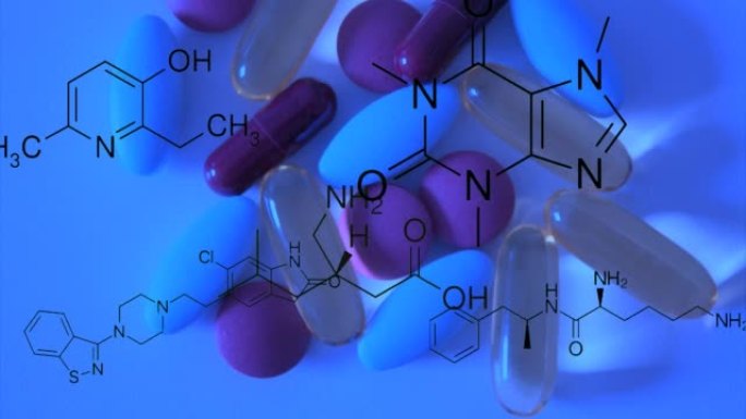 药丸和胶囊在覆盖层中出现了来自制药，维生素和其他化合物的化学结构