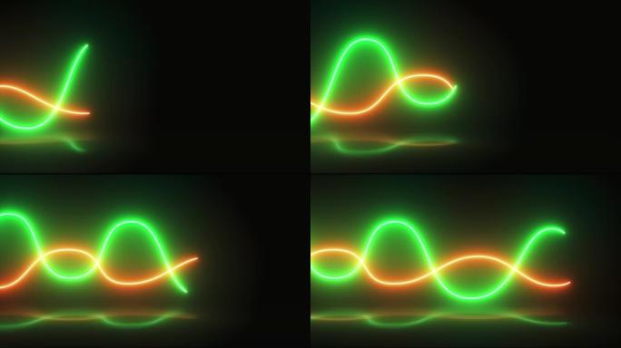 4K Glowing Neon Waves on Black Background. Abstrac