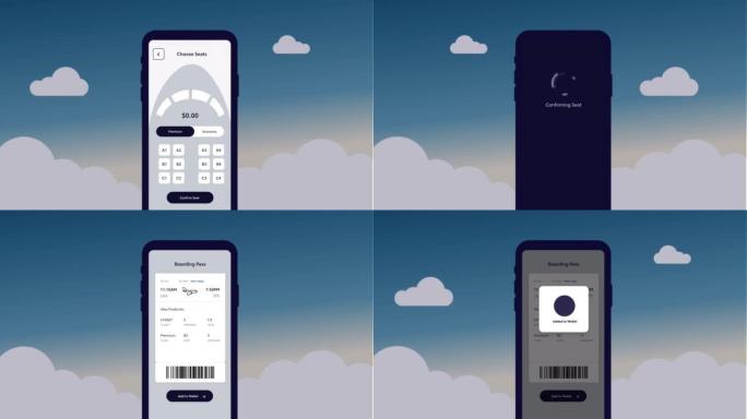 航空旅行预订的智能手机应用程序动画