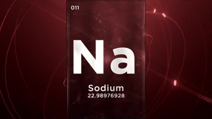 元素周期表的钠 (Na) 符号化学元素，原子设计背景的3D动画