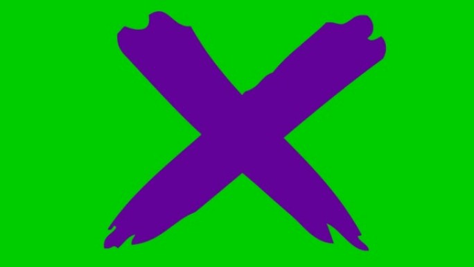 动画手绘紫罗兰色十字架出现。禁止的概念。插图孤立在绿色背景上。