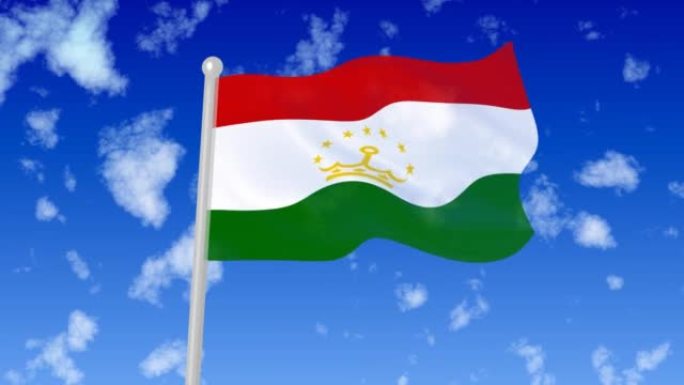 塔吉克斯坦飘扬的国旗飘扬在云海中
