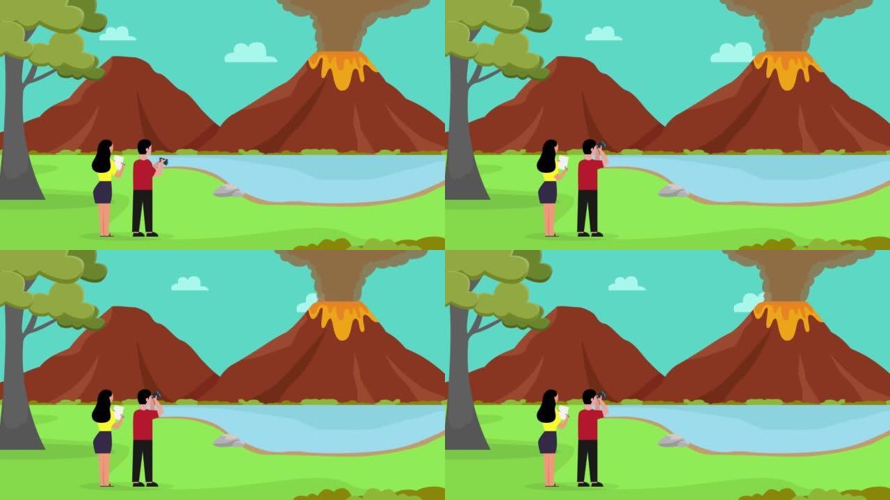 两人研究火山爆发