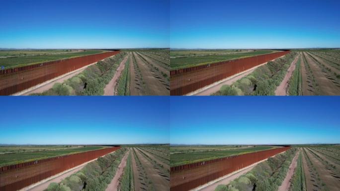 美国和墨西哥之间边界墙的美国一侧靠近埃尔帕索县Tornillo