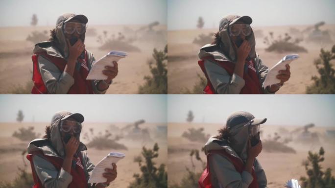 电影中沙漠中的一个女孩将广播中的某些东西传递给电影摄制组