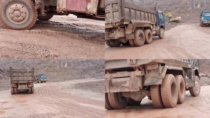 泥头车运输土石方工程挖掘机实拍挖掘机挖石