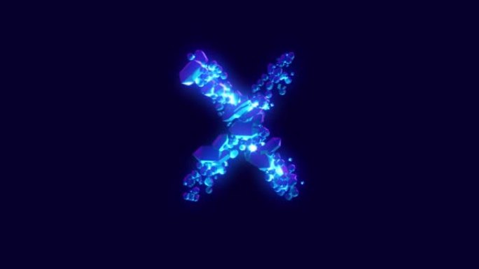 神奇的蓝色钻石或冰字体-字母X，孤立循环视频