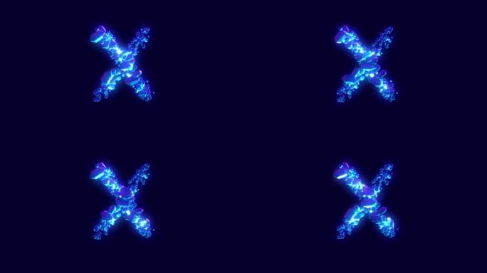 神奇的蓝色钻石或冰字体-字母X，孤立循环视频