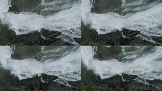 挪威山区瀑布的鸟瞰图