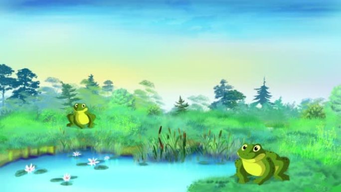 池塘附近的绿色青蛙4K