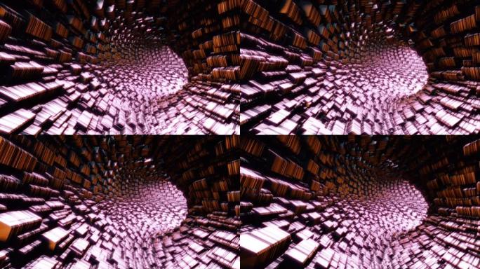 隧道中的抽象环形辉光瓦飞行线运动和照明光效应超空间翘曲。3D未来背景，超数字发光线，激光，光速