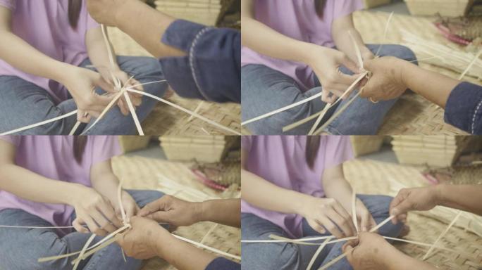 手工编织竹制品，泰国清迈村民手工制作。