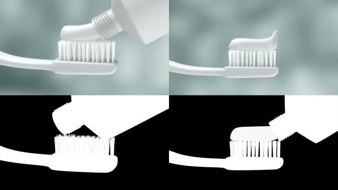 牙刷上挤牙膏的3d动画，阿尔法伴侣