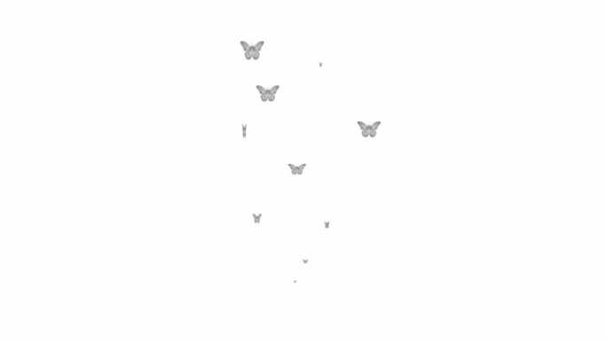 Animated silver butterflies fly from bottom to top