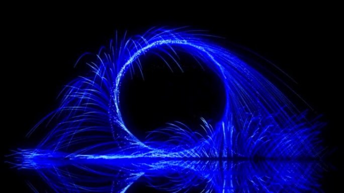 蓝色能源门户在黑色背景上打开带有粒子的抽象动画