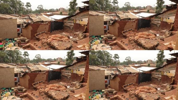 非洲贫民窟街，乌干达坎帕拉非常贫穷的地区，房屋废墟和贫困。