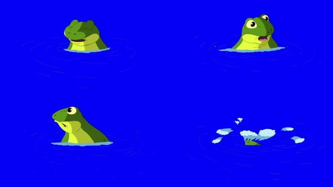 小绿蛙跳出水中色度键4K