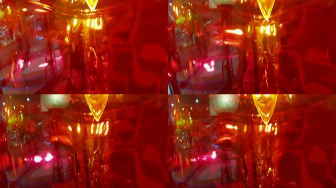 红色橙色模具扭曲玻璃错觉反射抽象照明背景慢动作viedeo