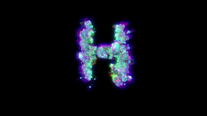 色差控制论晶体的字母H-毛刺字母，孤立循环视频