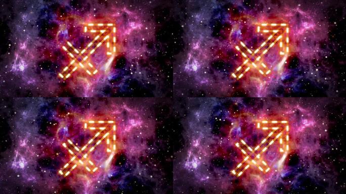 抽象星系背景上的射手座十二生肖符号