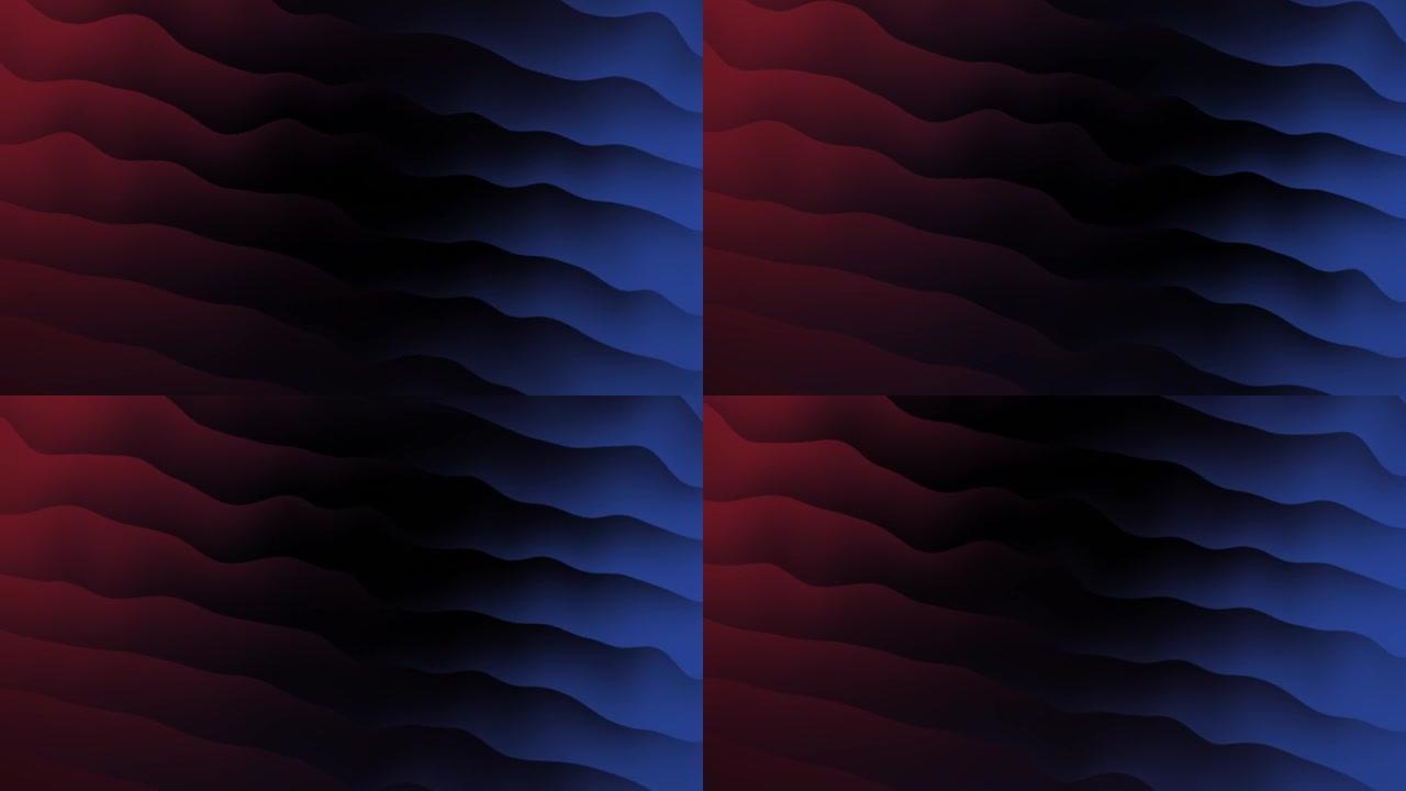 4k红色、蓝色和黑色霓虹灯平滑液体波抽象运动背景股票视频