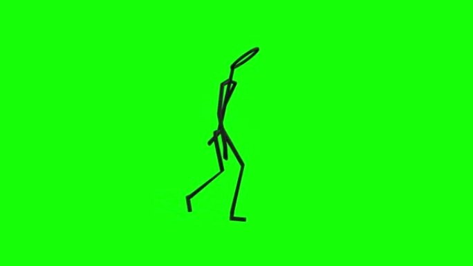 火柴人卡通人物动画，八圈走步动作。色度键，木棒人物动画隔离在绿色屏幕上，透明背景。