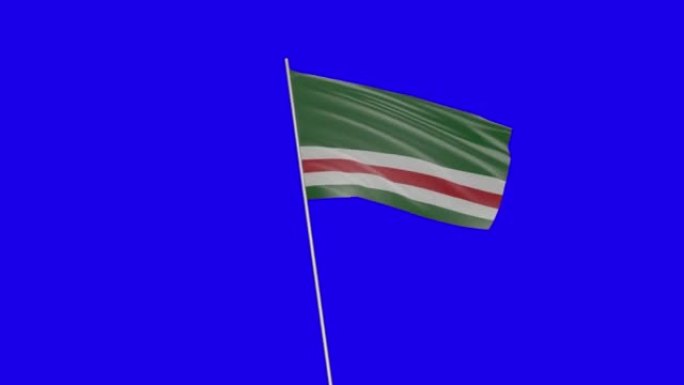 手持车臣共和国伊克克里亚旗与绿幕背景3d建模和动画循环- Cgi车臣共和国伊克克里亚旗正在绿幕背景上