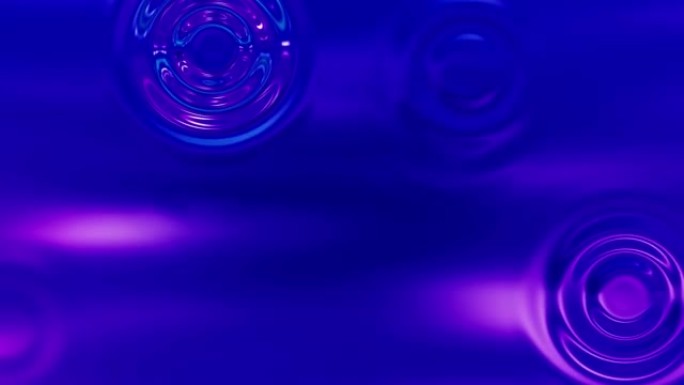 表面的超现实分形水滴。3D抽象旋流波折射光装饰。蓝紫色液体汞模糊背景4k视频循环动画，