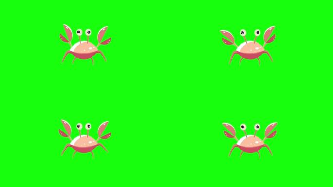 绿色背景上的卡通螃蟹的4k垂直视频。