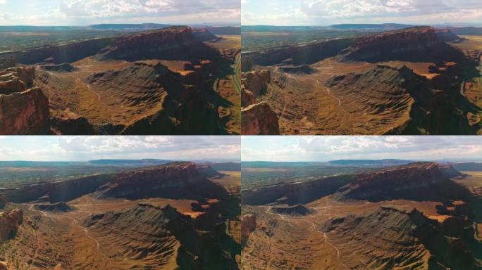 美国犹他州雄伟峡谷岩石的阳光照耀景色。从鸟瞰图看美国国家公园的迷人全景。