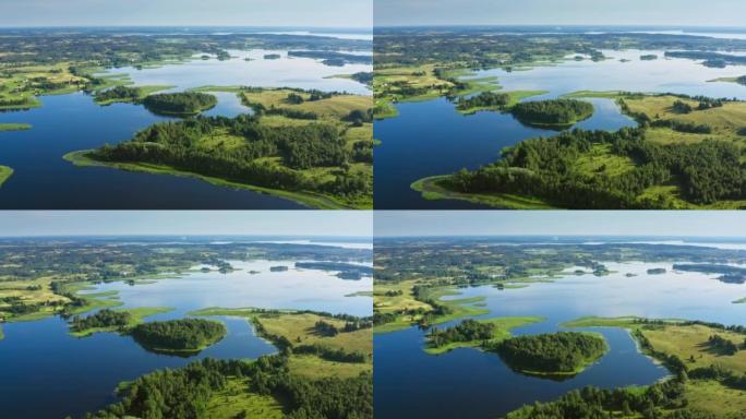 Beautiful lake system view from above, many lakes 