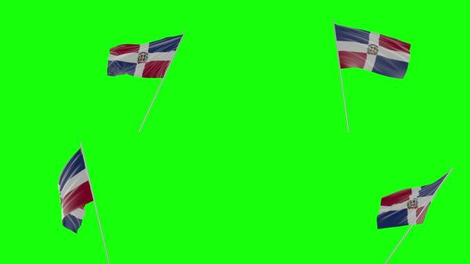 手持挥舞的多米尼加共和国国旗与绿幕背景3d建模和动画循环- Cgi多米尼加共和国国旗正在绿幕背景上挥