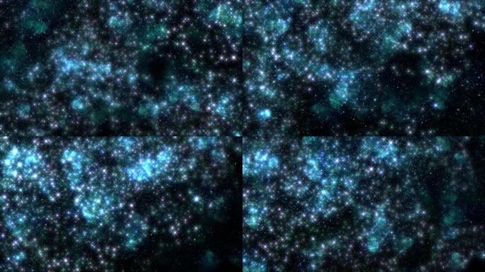在黑暗星系中具有星云和闪光效果的蓝色恒星