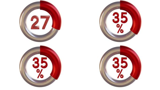 饼图3D动画视频与35% 元素。统计，增加，增长，上升，商业和金融主题。甜甜圈图表