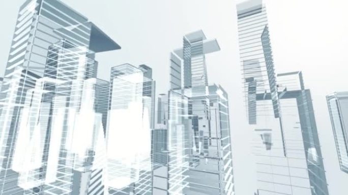 数字城市摩天大楼舞台背景三维动画生长