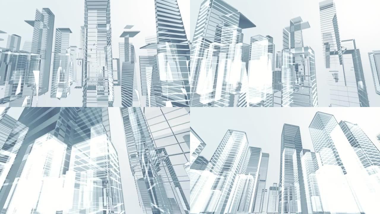 数字城市摩天大楼舞台背景三维动画生长