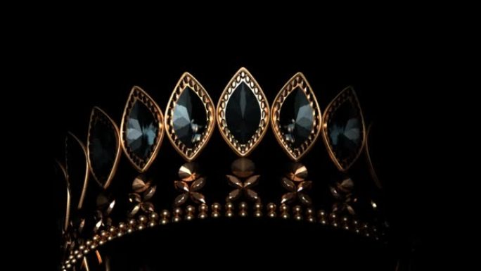 黑色背景3D 4k动画上的金色皇冠