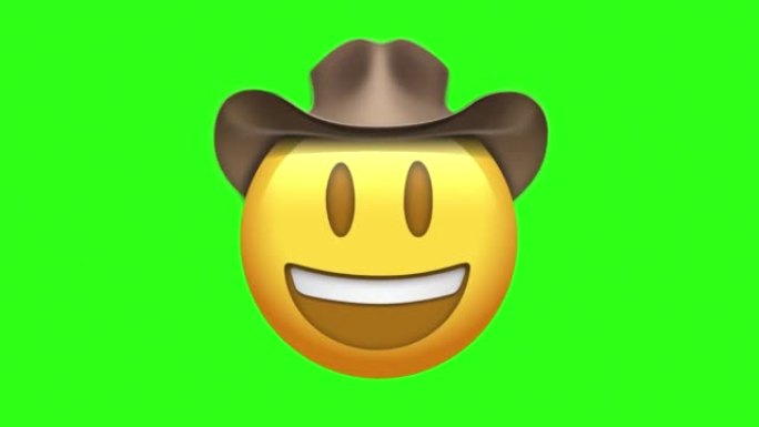 动画牛仔帽脸表情符号。无缝循环。绿色屏幕背景上的4k卡通表情表情动画。社交媒体表达情感和情感共享概念