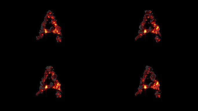 水晶字母-闪亮的黑暗岩浆岩字母A，孤立循环视频