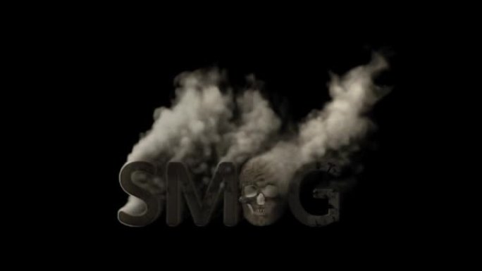 黑色背景上带有骷髅吸烟的文字烟雾，孤立循环视频