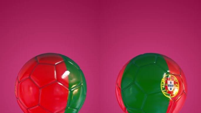 葡萄牙国旗足球。垂直循环动画。